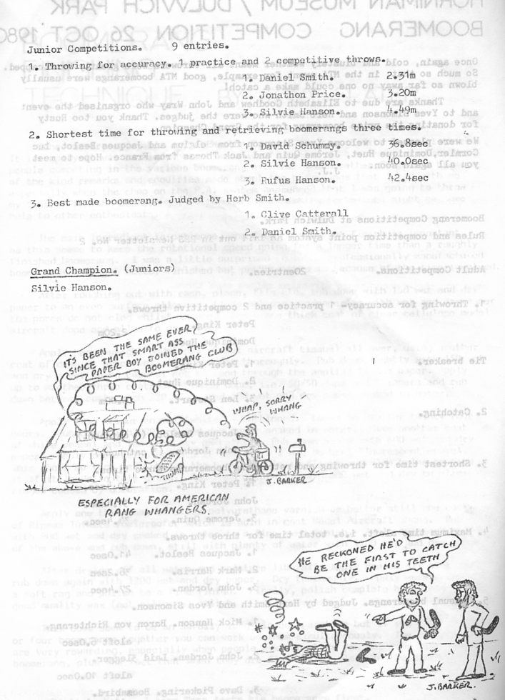British Boomerang Society Junior Results 1980
